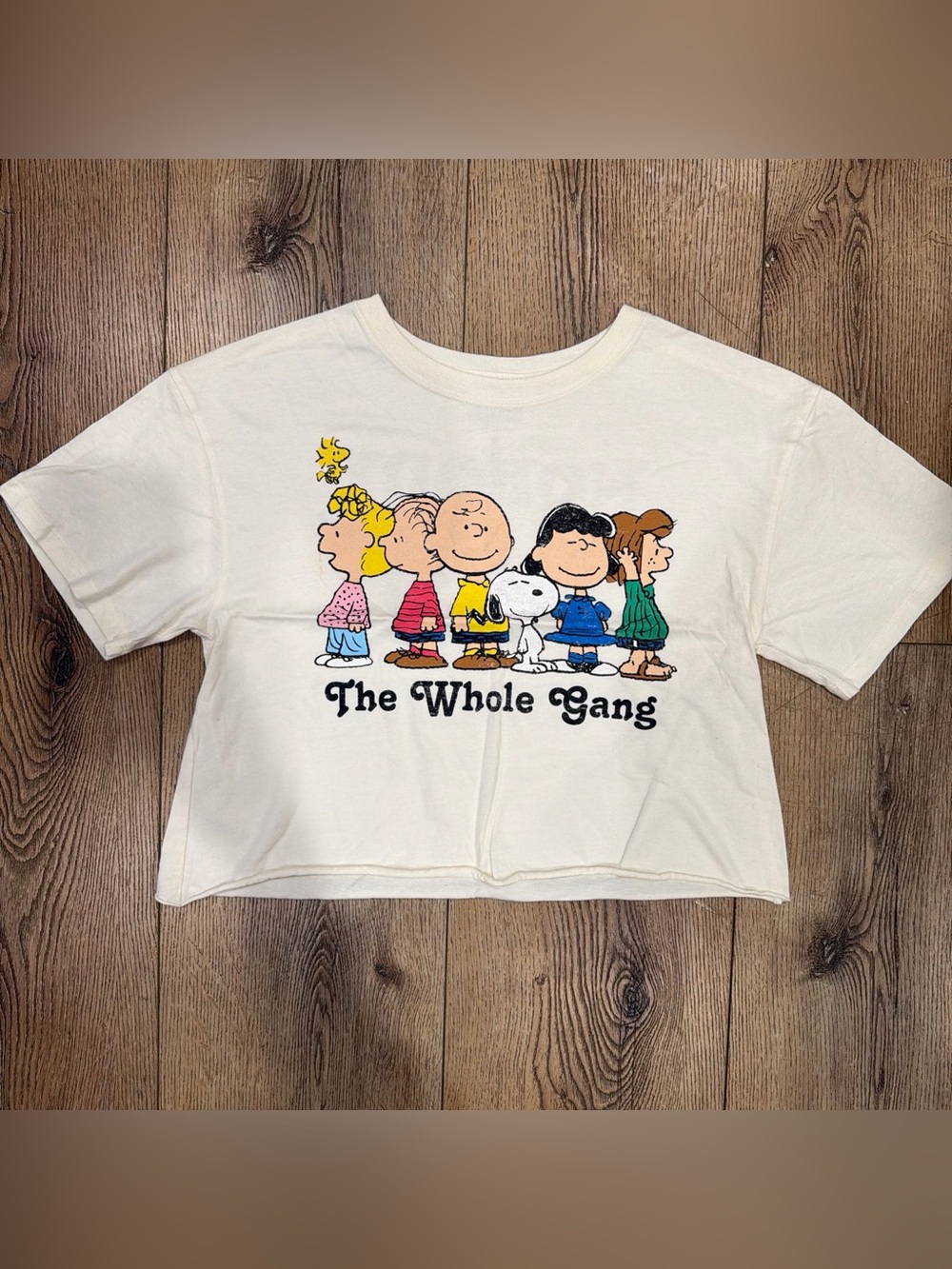 Peanuts White Cropped Graphic Tee with The Whole Gang